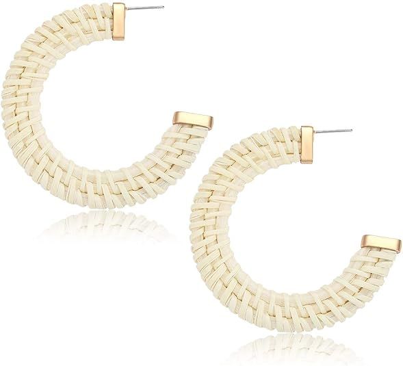 YAHPERN Hoop Earrings for Women Bohemian Weave Straw Round Circle Earrings Handmade Lightweight R... | Amazon (US)