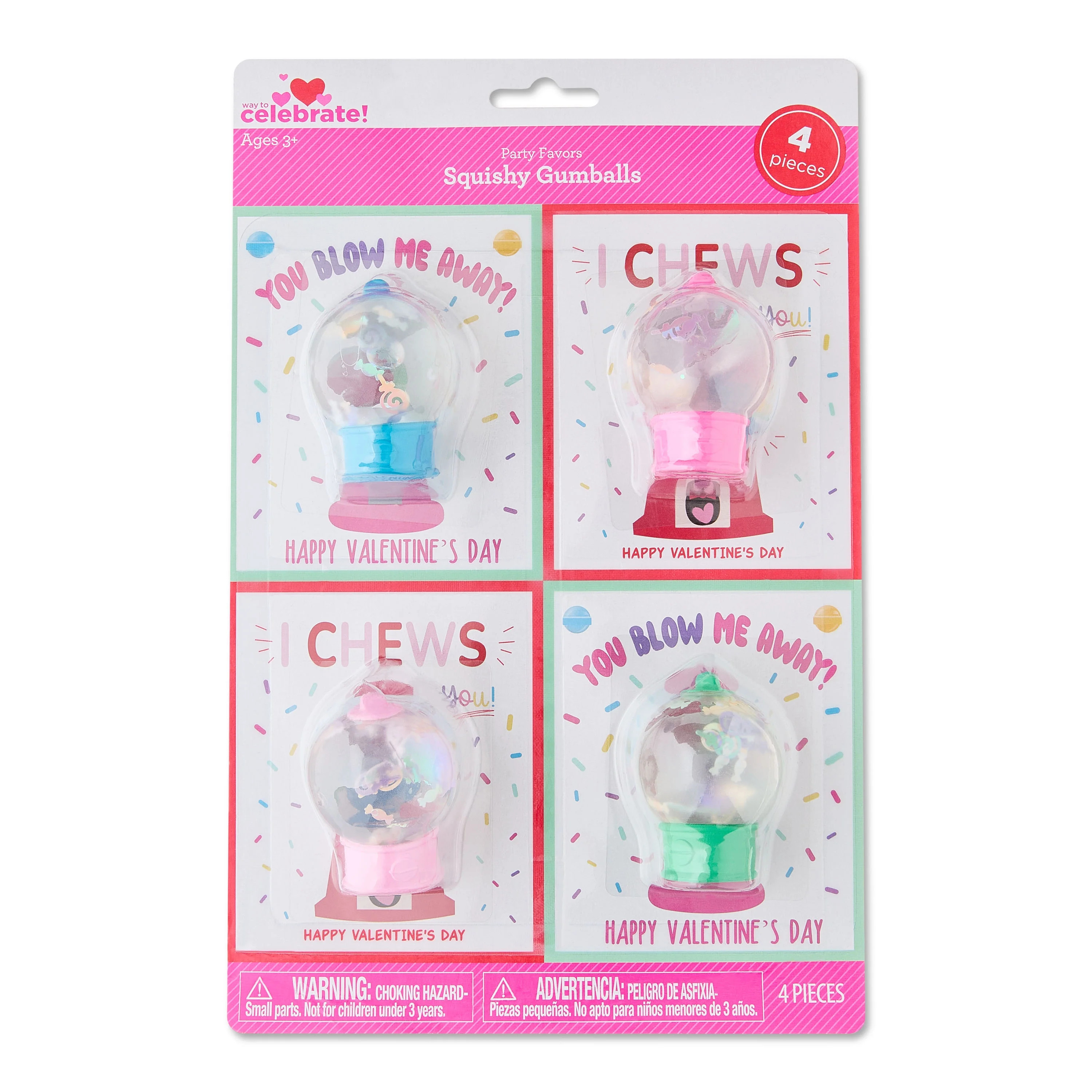 Squishy Gumball Party Favors, Multicolor, 4 Count, Valentine's Day by Way To Celebrate | Walmart (US)