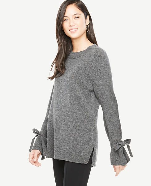 Wool Cashmere Tie Sleeve Sweater | Ann Taylor (US)