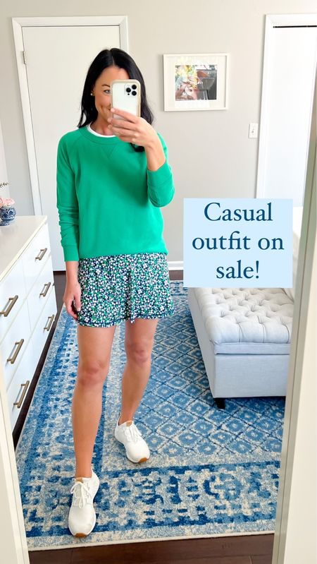 Run…this floral tennis skirt is on sale and you can take an additional 50% off with SALETIME! And I found a very similar Kelly green crewneck sweatshirt on sale at Target for under $25! Plus, my favorite white sneakers (which never go on sale) are on sale!!

The skort also looks great paired with white during the summer or navy during the winter. A great casual everyday outfit for moms running errands, at school pickup, etc. 

•Tennis skirt fits TTS, but I sized up to a medium for comfort and length. 
•New Balance white sneakers fit TTS. If between sizes, size up. 

Mom style, Jcrew, preppy, Target find, Target style, activewear, athleisure, pickleball, tennis, sale, affordable, casual #targetstyle #jcrew #momstyle #sale #tennis 

#LTKfindsunder50 #LTKstyletip #LTKsalealert