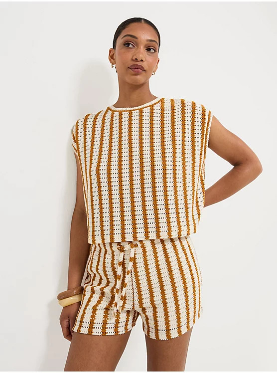 Rust Striped Boxy Crochet Co-ord Top | George