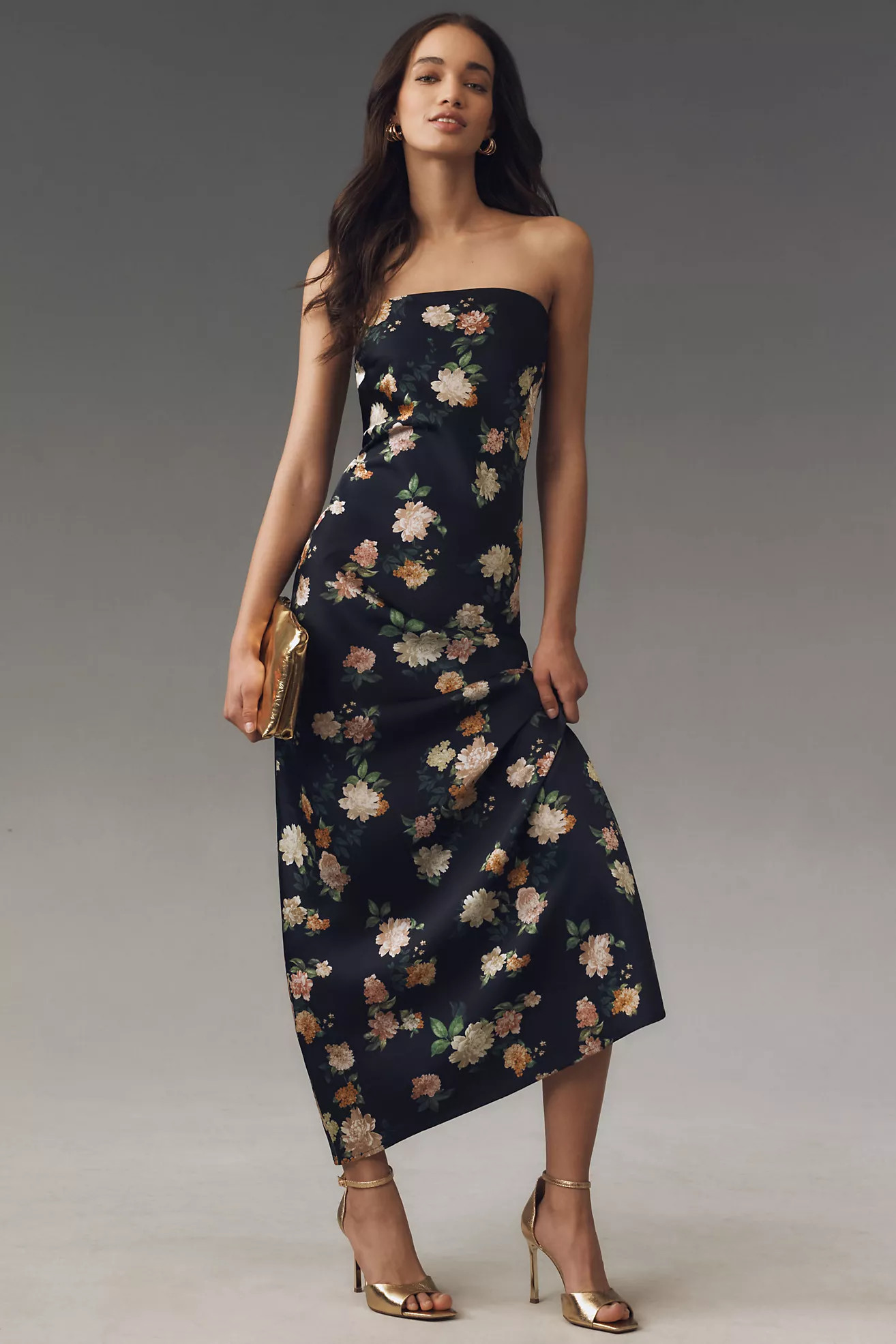 BHLDN Mia Strapless Side-Slit Satin Column Maxi Dress | Anthropologie (US)