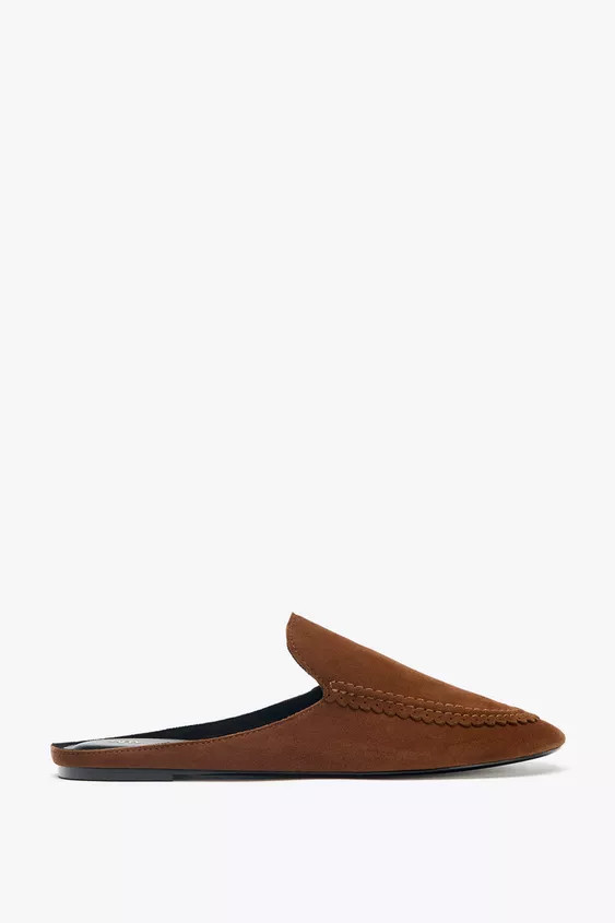 SPLIT LEATHER SLINGBACK SLIPPERS | Zara US