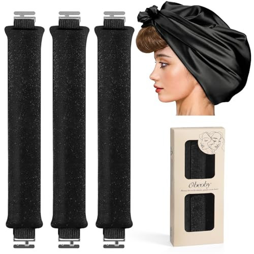 Heatless Curlers, Heatless Curls Overnight Set for Women, No Heat Hair Curlers to Sleep In, Jumbo Overnight Curls with Blowout Rods for Long Hair (Black, 3 Pack Curling Rod with 1 Scarf) | Amazon (US)