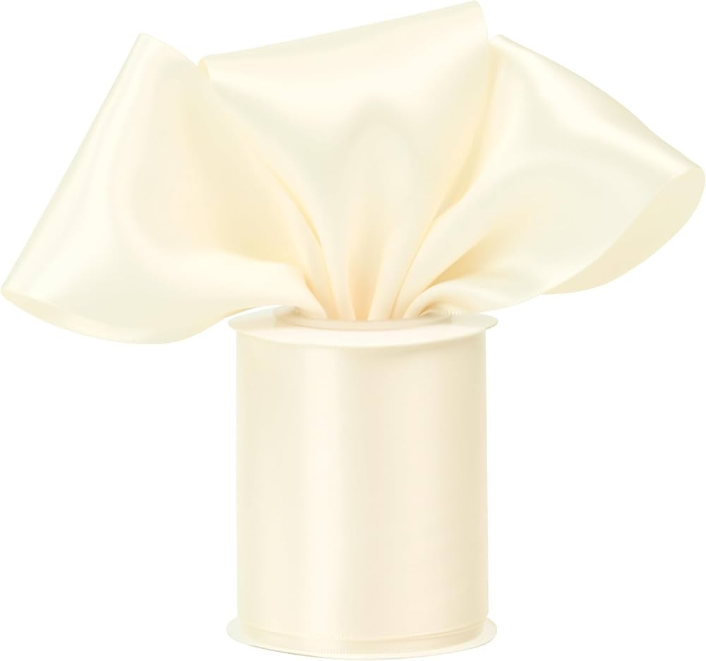 Ivory Ribbon 3 Inch Double Faced Cream Satin Ribbon Thick Ivory Ribbon for Wedding Decor, Chair S... | Amazon (US)
