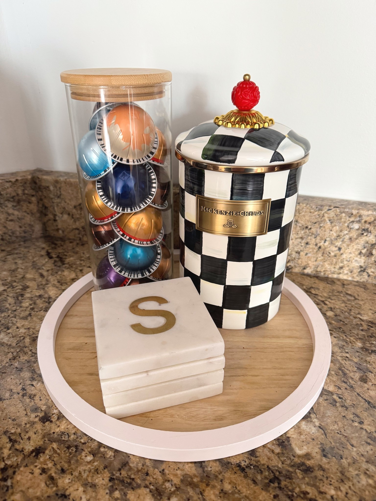 Spring refresh ☕️✨

I don’t think I’ll ever get sick of this MacKenzie Childs canister. It’s perfect for storing our espresso beans and honestly just makes my mornings happier. It’s the little things.

Anyone else like to make their coffee corner cute?

#LTKSeasonal #LTKmorningroutine #LTKHome