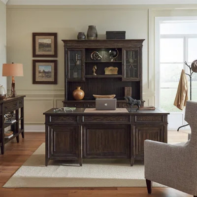 Trelawny 5 Piece Executive Desk Office Set with Hutch & Touch LED Lighting | Wayfair North America