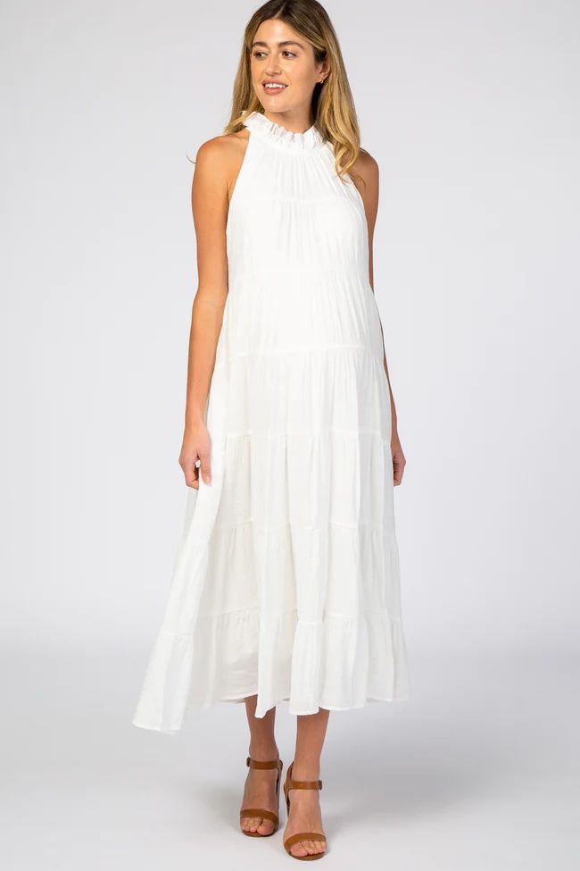 Ivory Tiered High Neck Maternity Maxi Dress | PinkBlush Maternity