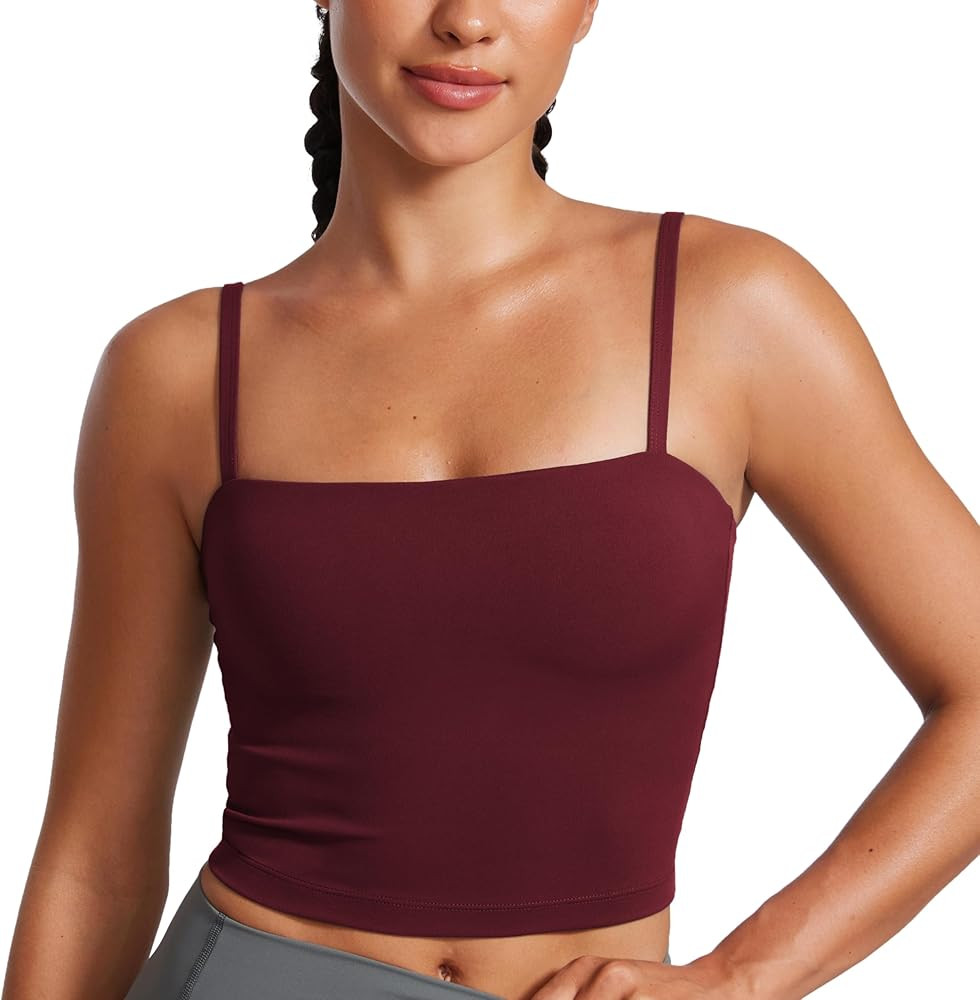 CRZ YOGA Butterluxe Adjustable Longline Sports Bras for Women - Square Neck Padded Workout Crop T... | Amazon (US)