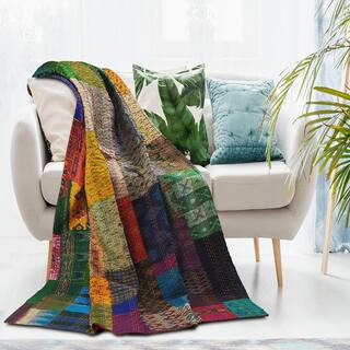 Faith Multicolored Patchwork Hand-Stitched All Natural Cotton Blend Throw Blanket | The Home Depot