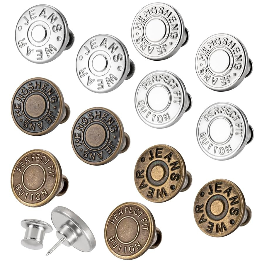 ZENGLU 12 Sets Jean Buttons pins No Sew Instant 17mm Replacement Button Adjustable Pants Buttons ... | Amazon (US)