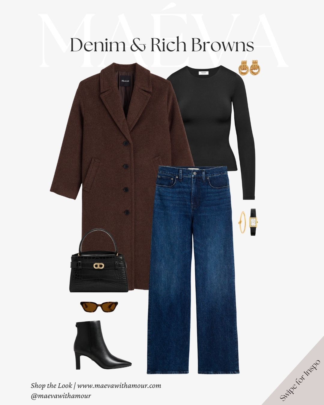 Denim & Rich Browns 🤎 
Looking for a little styling inspiration this season? This 3-look edit pairs deep denim with warm brown layers for everyday outfits that feel grounded, refined, and quietly elevated! Clean silhouettes, thoughtful textures, and pieces designed to be worn, re-worn, and lived in with ease ✨

🤎 Adore these Looks? Comment SHOP to receive a DM with the link or head to the link in bio to shop the outfits & more! 

✨ Discover the latest article about this edit and French-inspired style at maevawithamour.com

👉 Save & Follow to discover French-inspired style and wardrobe tips, designed to elevate your everyday fashion!

With Amour, M

#autumnoutfit #outfitinspo #stylingtips #frenchstyle #parisianstyle #capsulewardrobe #minimaliststyle

#LTKootd #LTKStyleTip #LTKSeasonal