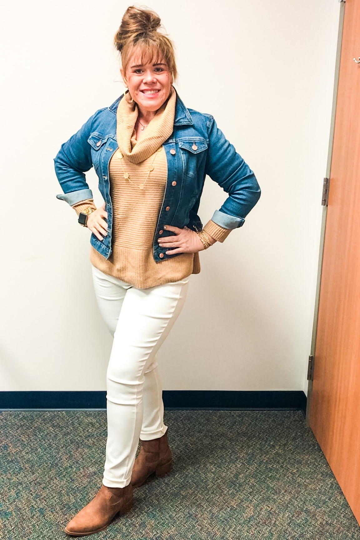 @walmartfashion #walmartpartner tan sweater cowl neck sweater brown sweater light brown sweater light wash denim jacket blue jean jacket distressed denim jeans curvy fit skinny jeans white skinny jeans white pants Time and Tru Walmart sweater time and Tru jeans western brown boots brown cowboy boots brown cowgirl boots brown western boots brown western booties brown booties brown leather crossbody purse Walmart outfit Walmart fashion Walmart style PoppieMichelle  #ad #sponsored 

#LTKworkwear #LTKcurves #LTKfit