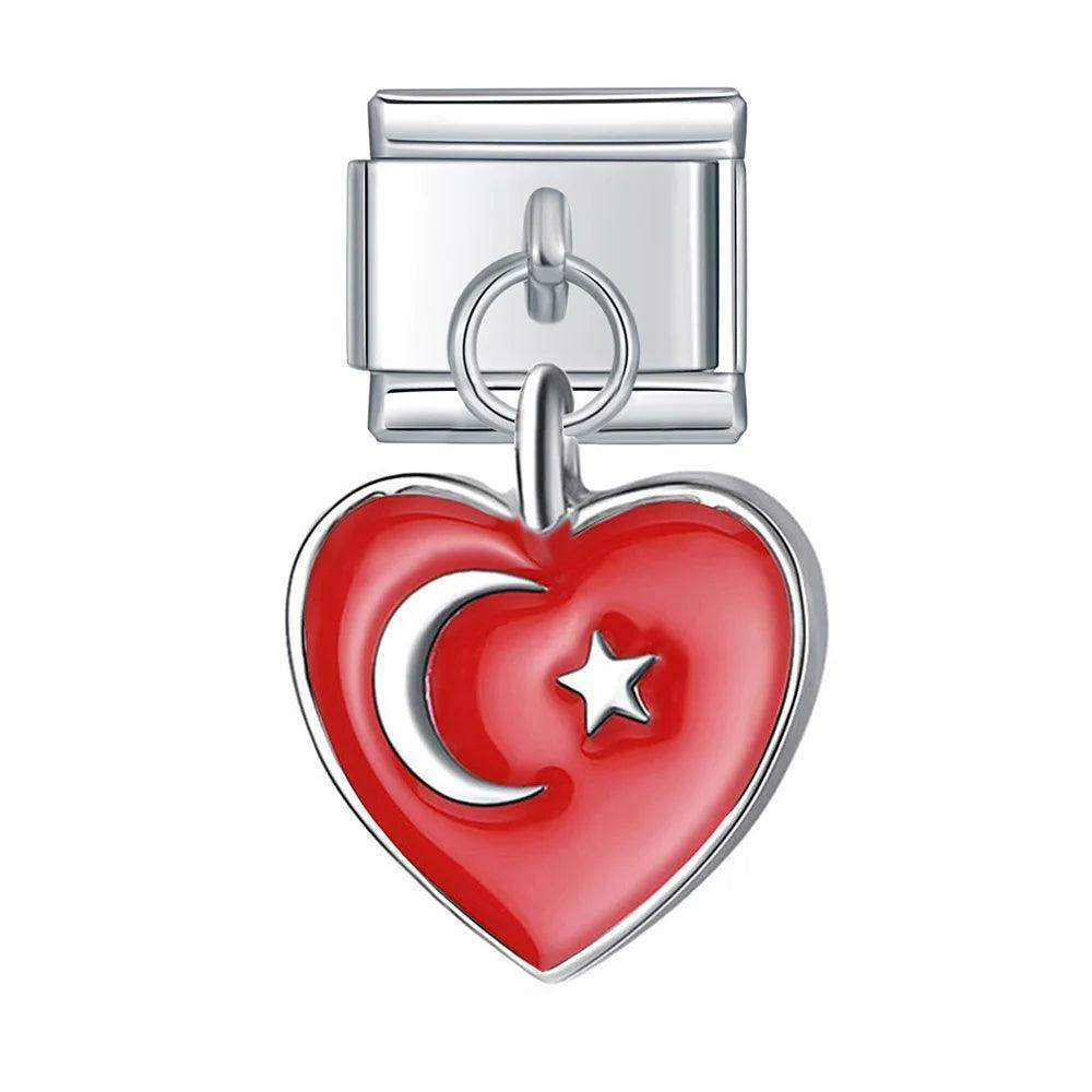 Turkey Heart Flag, on Silver | Charms Official