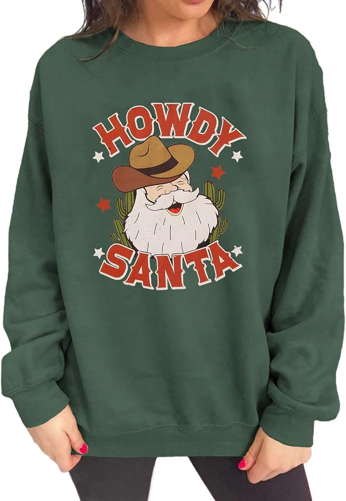 CM C&M WODRO Women Christmas Sweatshirt Western Cowboy Retro Howdy Santa Sweater Shirt Xmas Crewn... | Amazon (US)