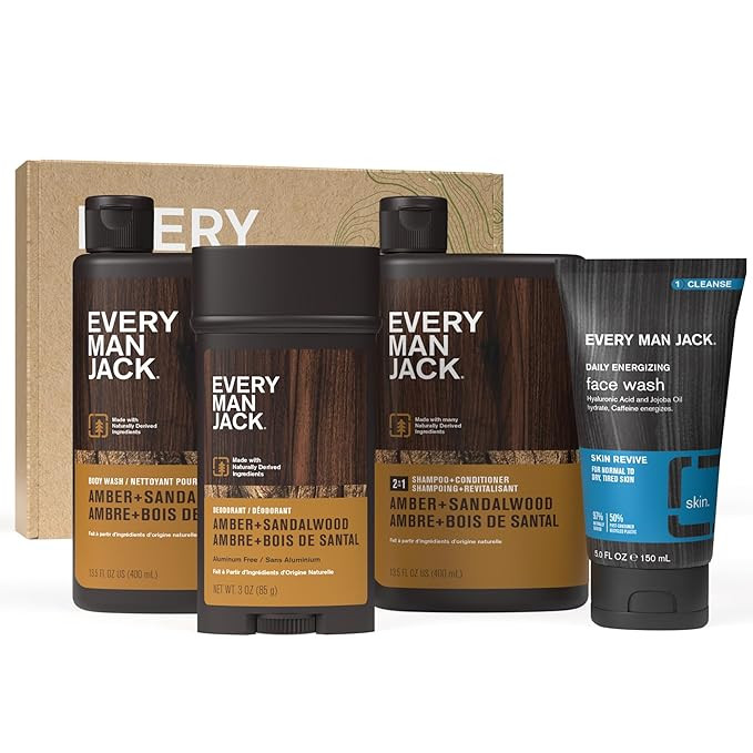 Every Man Jack Men’s Amber + Sandalwood Bath and Body Gift Set - Clean Ingredients & Sandalwood... | Amazon (US)