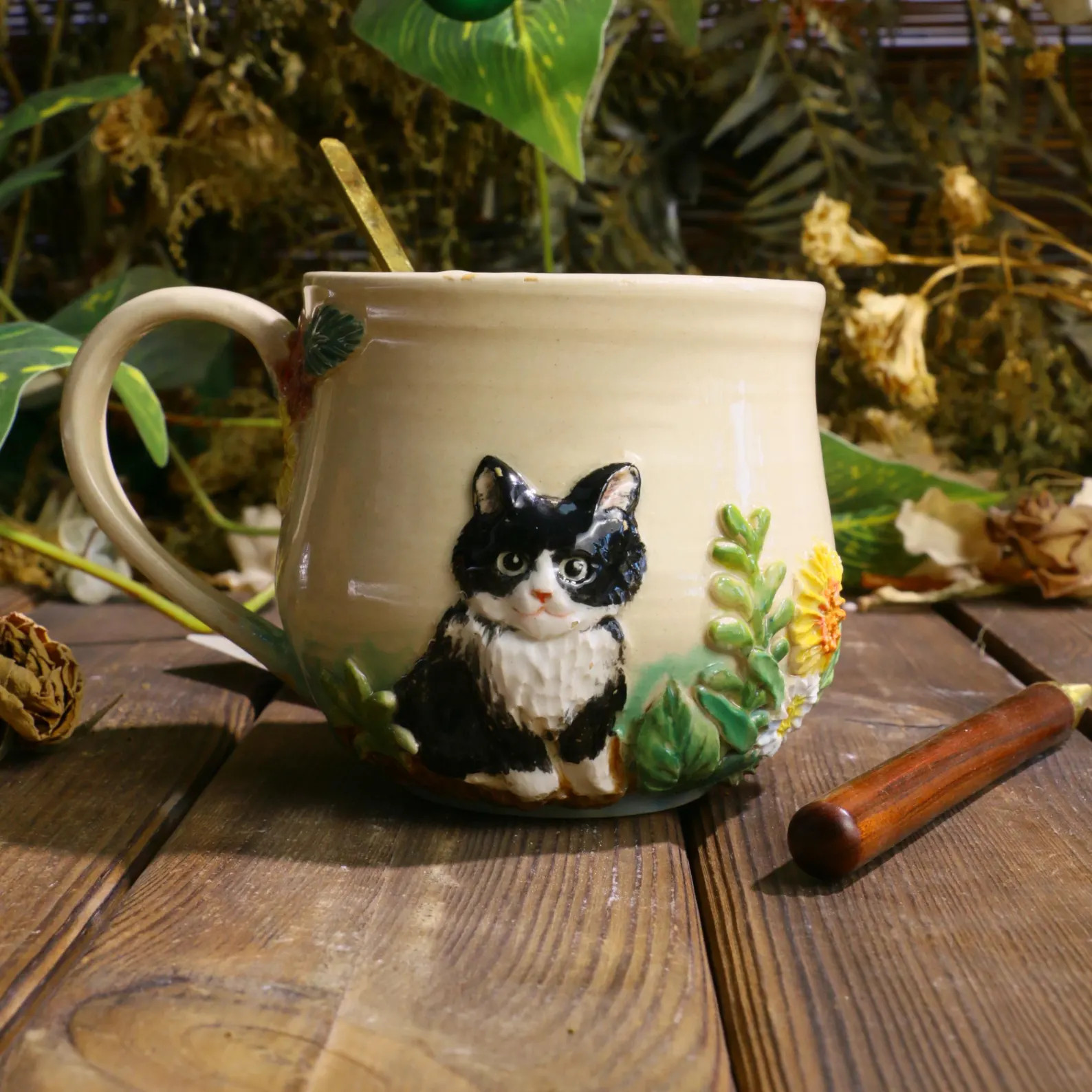 Custom Hand-sculpted Pet Statue Mug – 3D Ceramic Portrait Cup With Floral Details | Unique Hand... | Etsy (US)