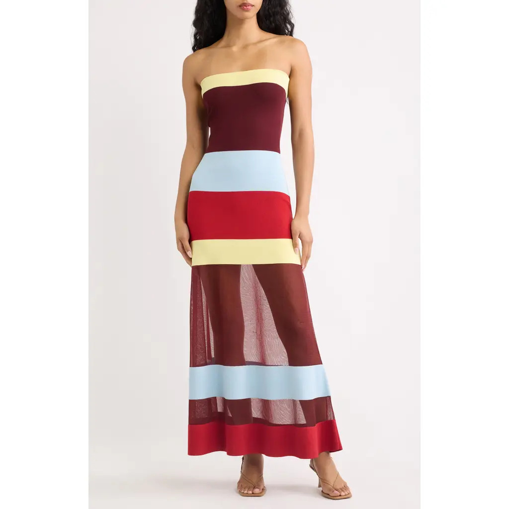Solid & Striped The Nola Strapless Maxi Dress in Sng Cra Nf Dab Strp at Nordstrom, Size Small | Nordstrom