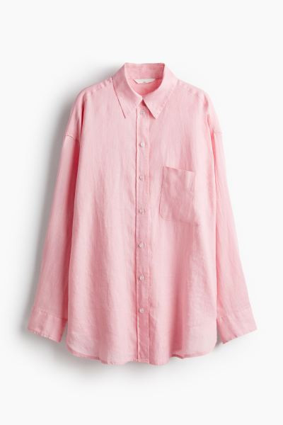 Oversized Linen Shirt - Long sleeve - Regular length - Light pink - Ladies | H&M US | H&M (US + CA)