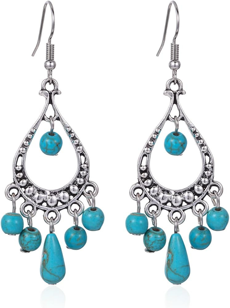 coadipress Bohemian Turquoise Beaded Tassel Earring for Women Ethnic Chandelier Boho Beads Earrin... | Amazon (US)