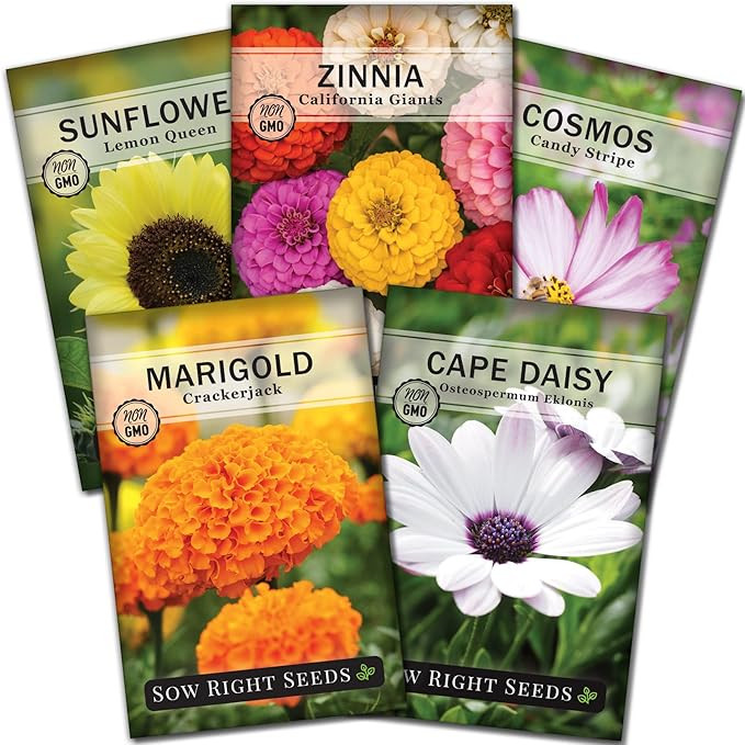 Sow Right Seeds - Flower Seed Garden Collection for Planting - 5 Packets Includes Marigold, Zinni... | Amazon (US)