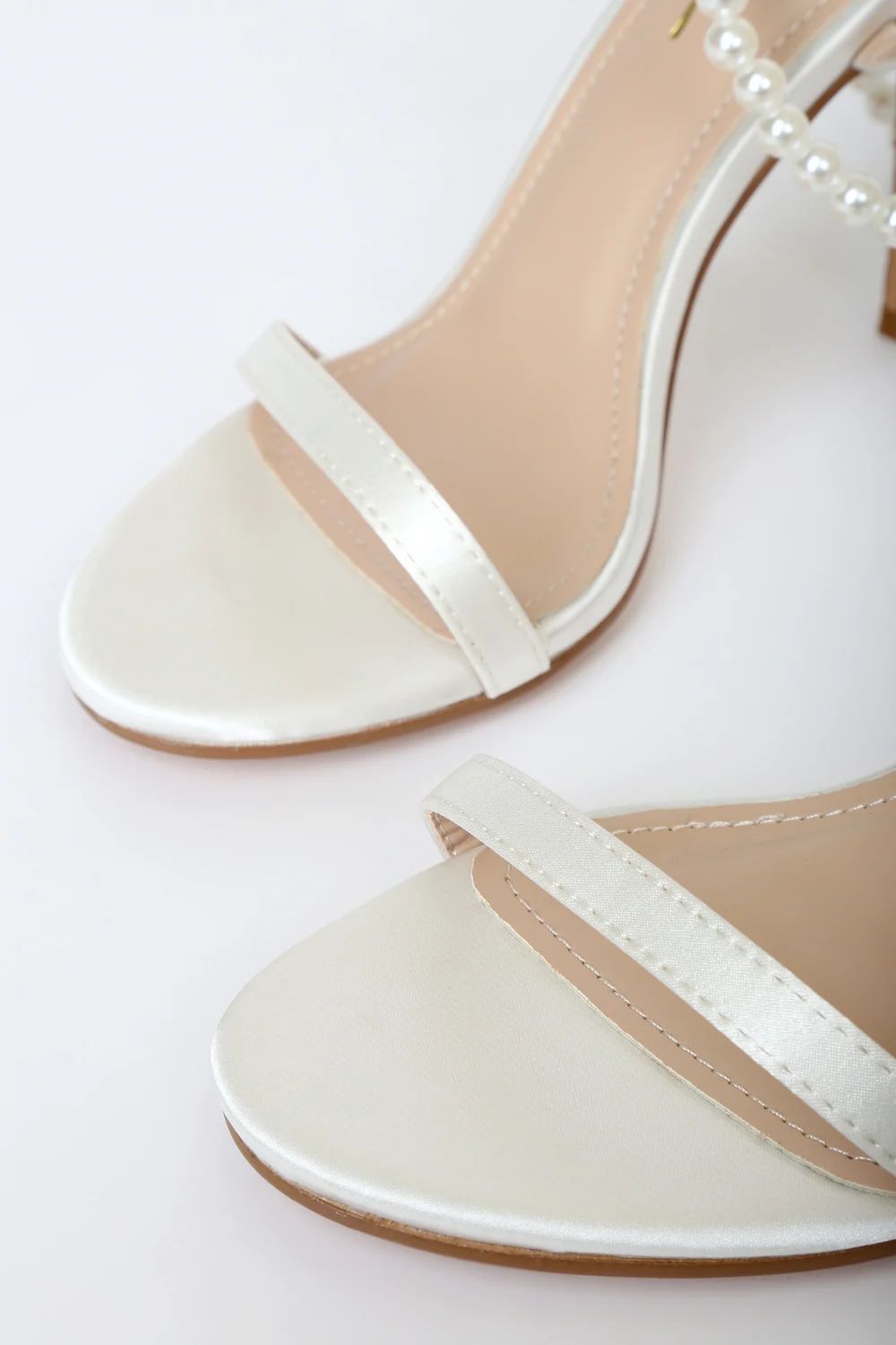 Letzy White Satin Pearl Lace-Up High Heel Sandals | Lulus (US)