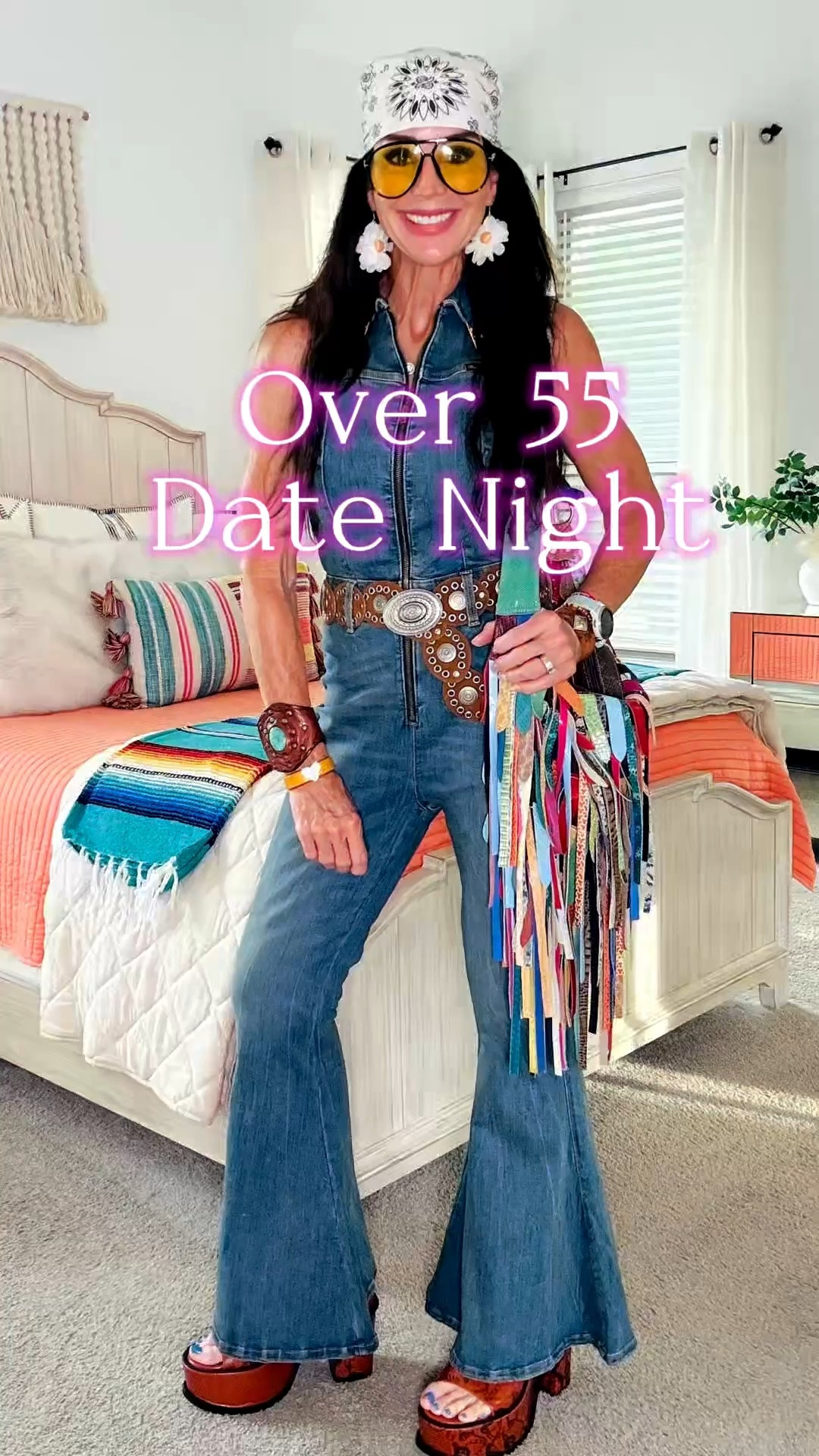 I got this comfy @Wrangler jumpsuit on sale and love it so much!! Went full send with platforms, a head scarf and oversized sunnies with a fringe bag!!

#LTKootd #LTKActive #LTKOver40