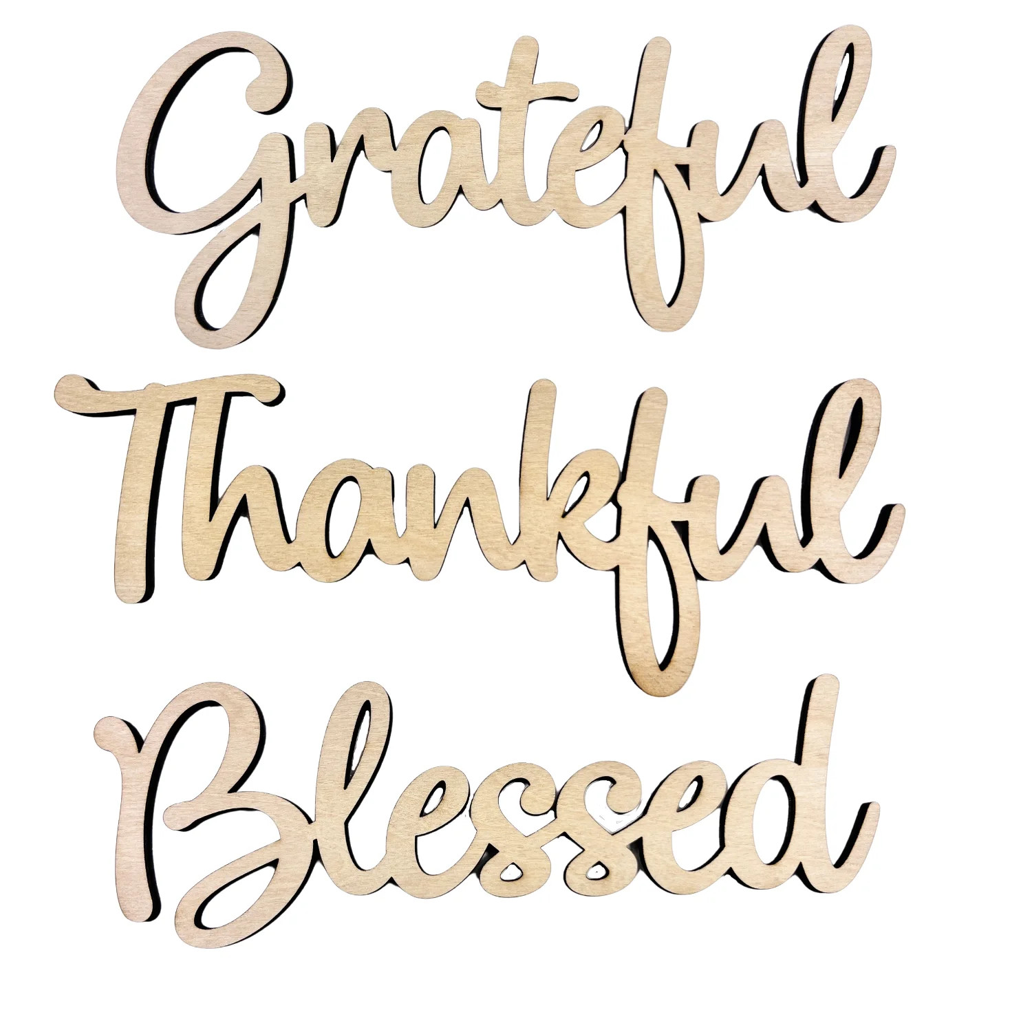 Krafty Supply Connected Word Grateful| Thankful| Blessed| 1/4" Birch Wood| Wood Crafts| Home/Fall... | Walmart (US)