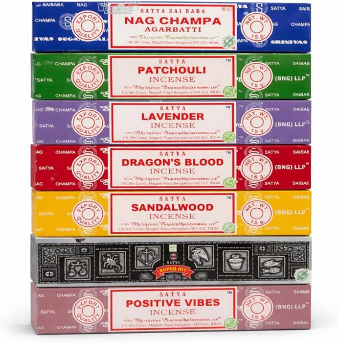 Satya Incense Gift Set Nag Champa, Super hit, Dragon's Blood, Sandalwood, Patchouli, Lavender, Po... | Amazon (US)