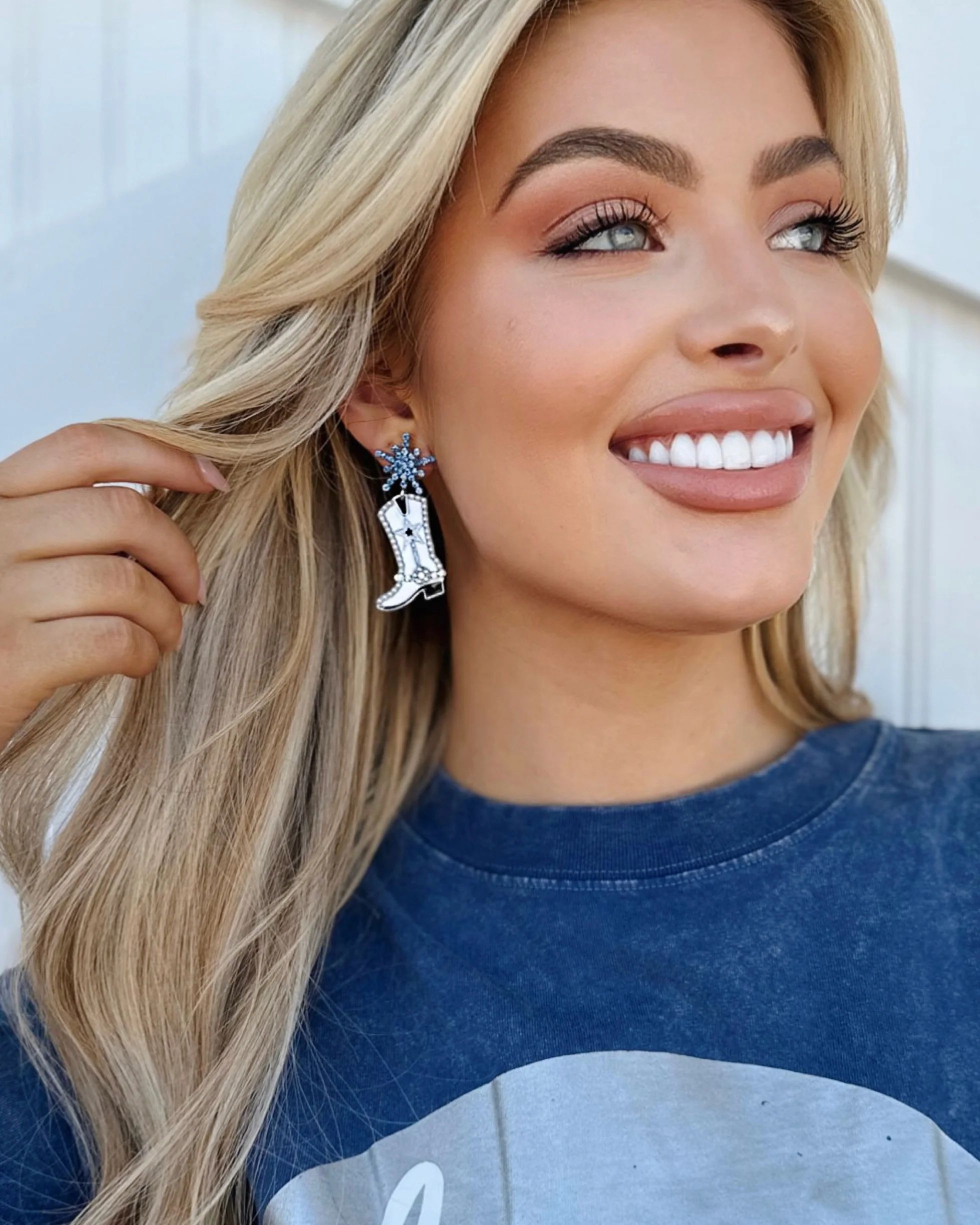White/Blue Cowboy Boot Earrings | Live Love Gameday®
