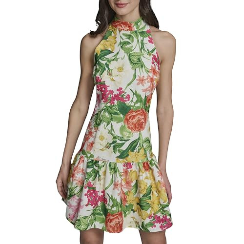 Karl Lagerfeld Women's Sleeveless Halter Neck Printed Floral Ottoman Dropwaist Above the Knee Dress | Amazon (US)