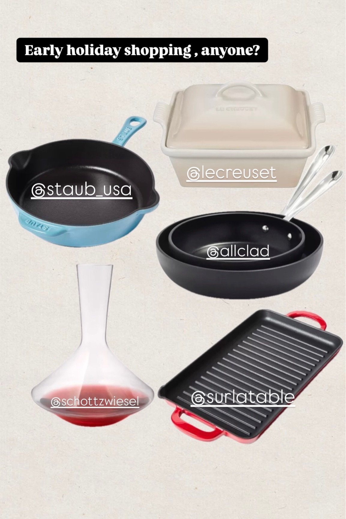 Kitchen gift ideas
Sur la table 
All clad
Staub
