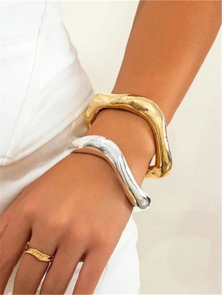 1pc Fashionable Abstract Irregular Silver Single Circle Bracelet By Independent Designer, Elegant... | SHEIN