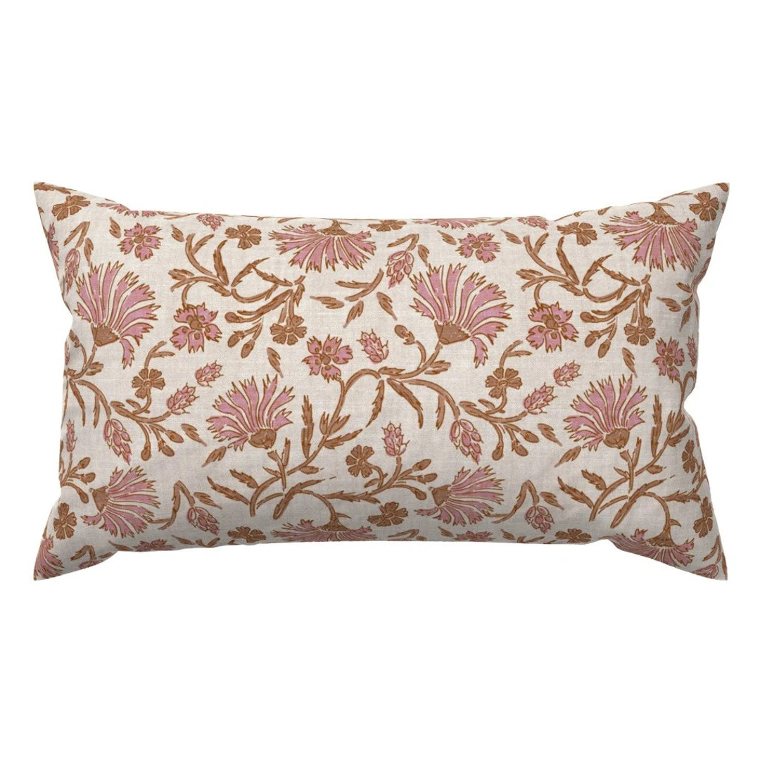 Muted Mauve Floral Accent Pillow Kalami Floral Mauve by Holli_zollinger Feminine Linen Look Recta... | Etsy (US)