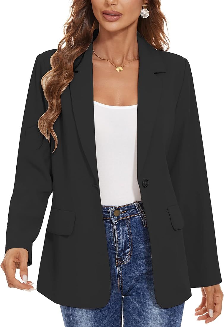 Amazon.com: Women's Casual Blazers Long Sleeve Open Front Lapel Collar Work Office Blazers Jacket... | Amazon (US)