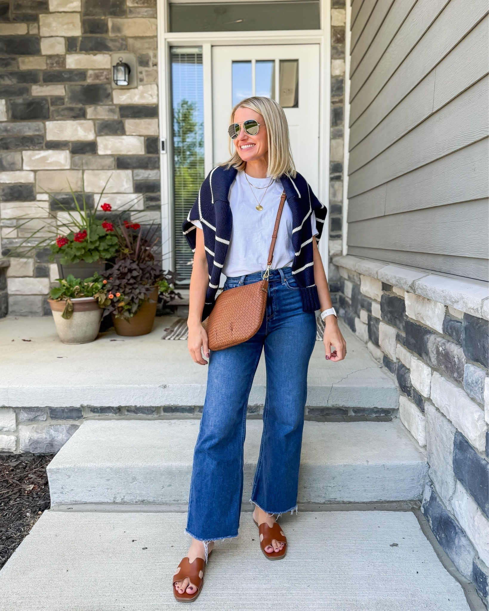 What I wore this week! Fall seems to be arriving early this year! I love laying this striped sweater over my shoulders! 
T-shirt- small
Sweater-small
Jeans- 25 ( I found my pair on Poshmark)

#LTKootd #LTKOver40 #LTKSeasonal