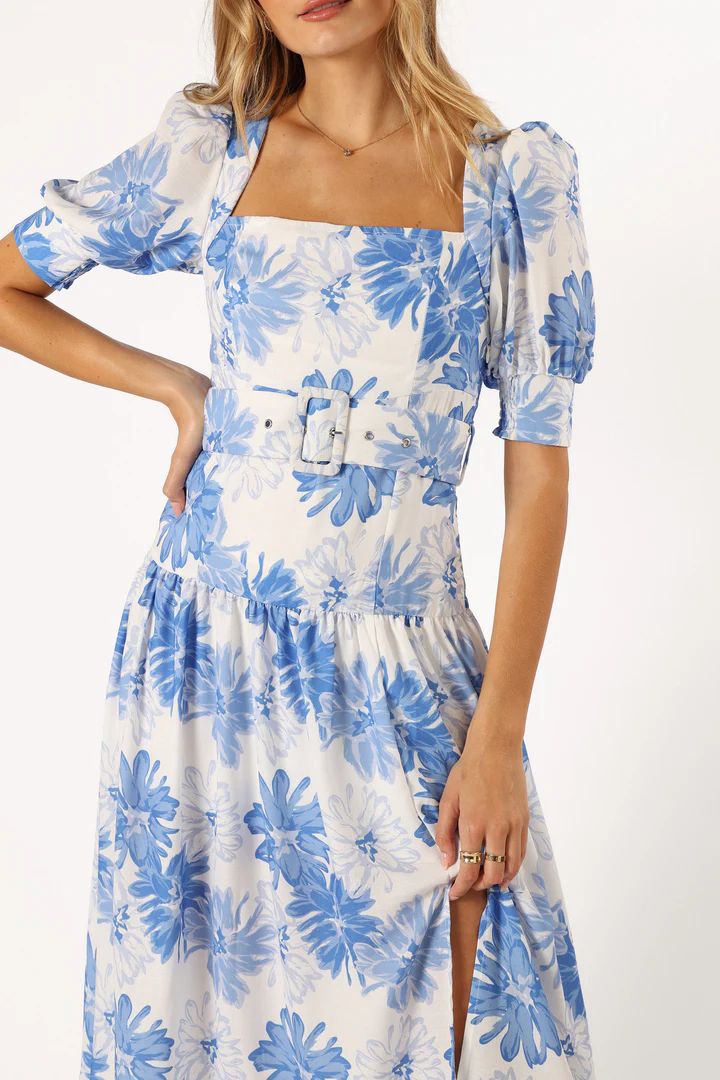 Magda Belted Midi Dress - Blue Floral | Petal & Pup (US)