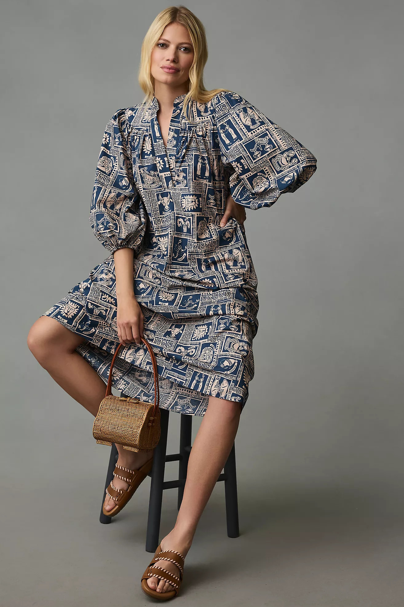 Corey Lynn Calter Printed Puff-Sleeve Tunic Midi Dress | Anthropologie (US)