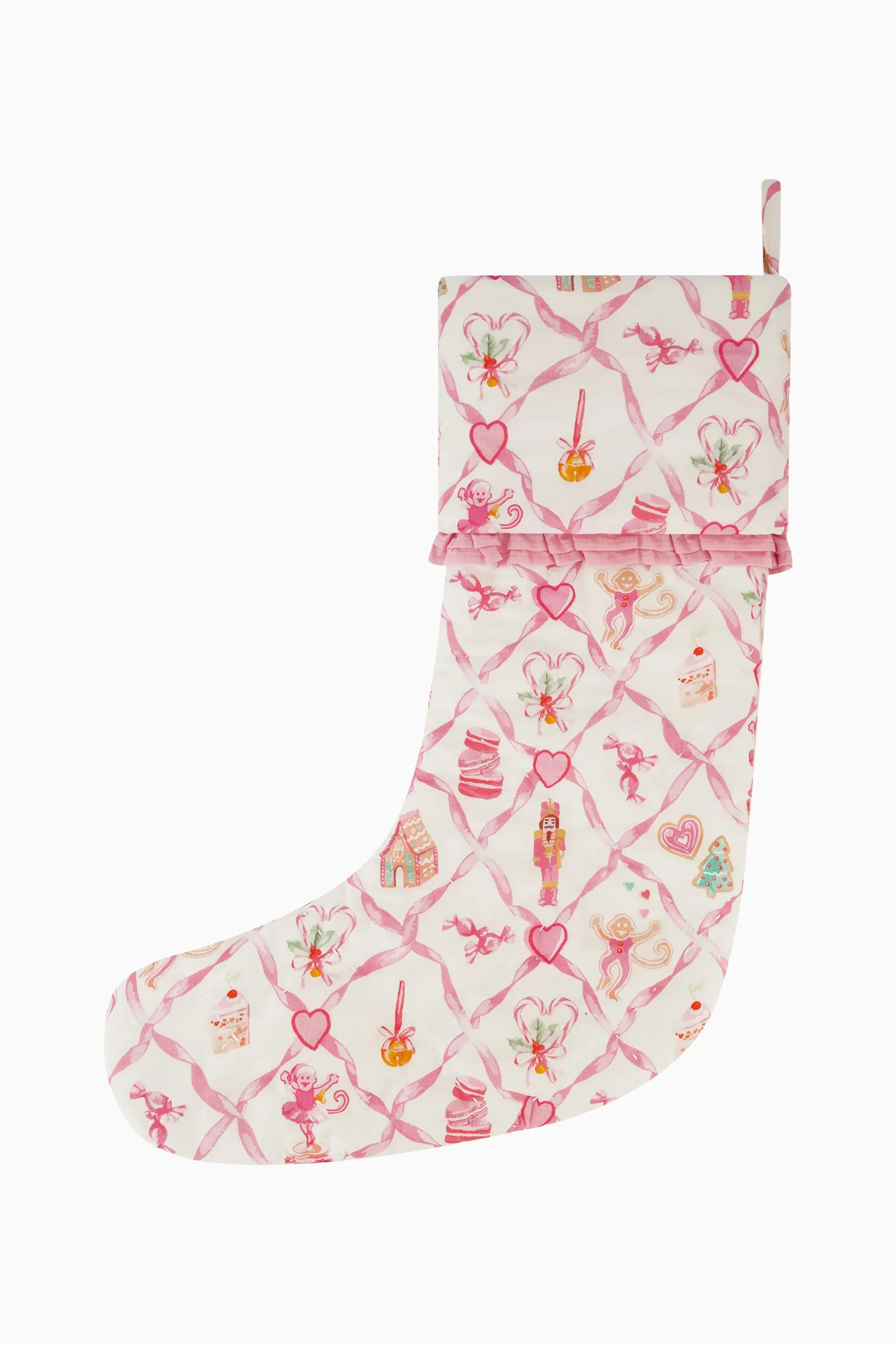 LoveShackFancy x Roller Rabbit Sugarplum Lattice Quilted Ruffle Stocking | LoveShackFancy