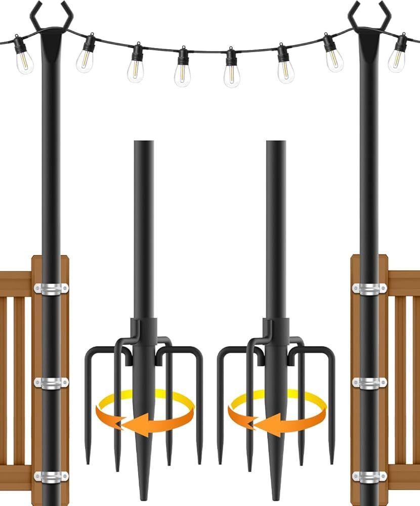 NUERPO String Light Poles,Metal Poles for Hanging Outdoor Light Strings,2 Pack 10 FT Light Poles ... | Amazon (US)