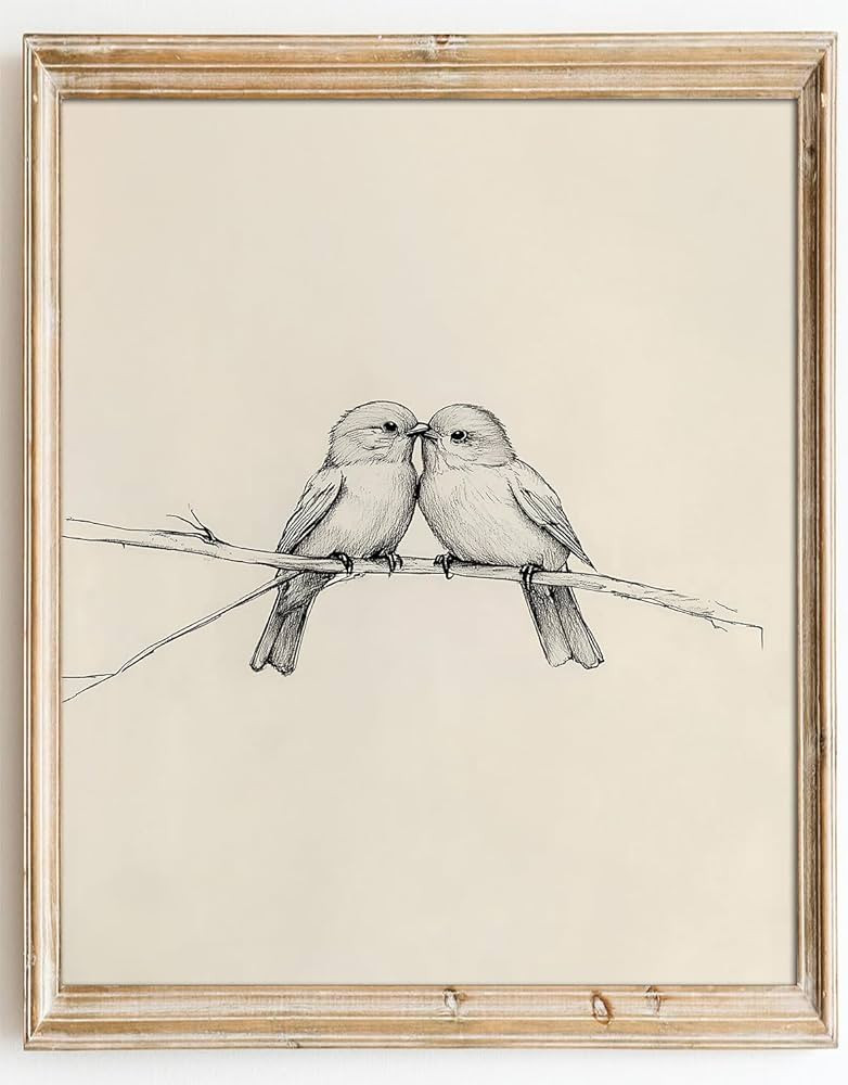 Kizbok Neutral Bird Wall Art Prints, Vintage Birds in Love on a Branch Canvas Painting Prints for... | Amazon (US)