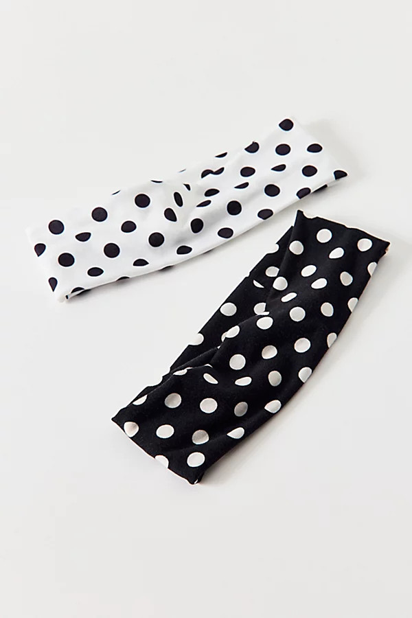 Soft & Stretchy Wide Knit Headband Set in White/Black Polka Dot, Women's at Urban Outfitters | Urban Outfitters (US and RoW)