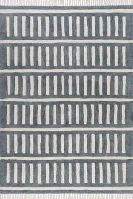 Teal Merrick Tasseled Cotton 5' x 8' rug | Rugs USA
