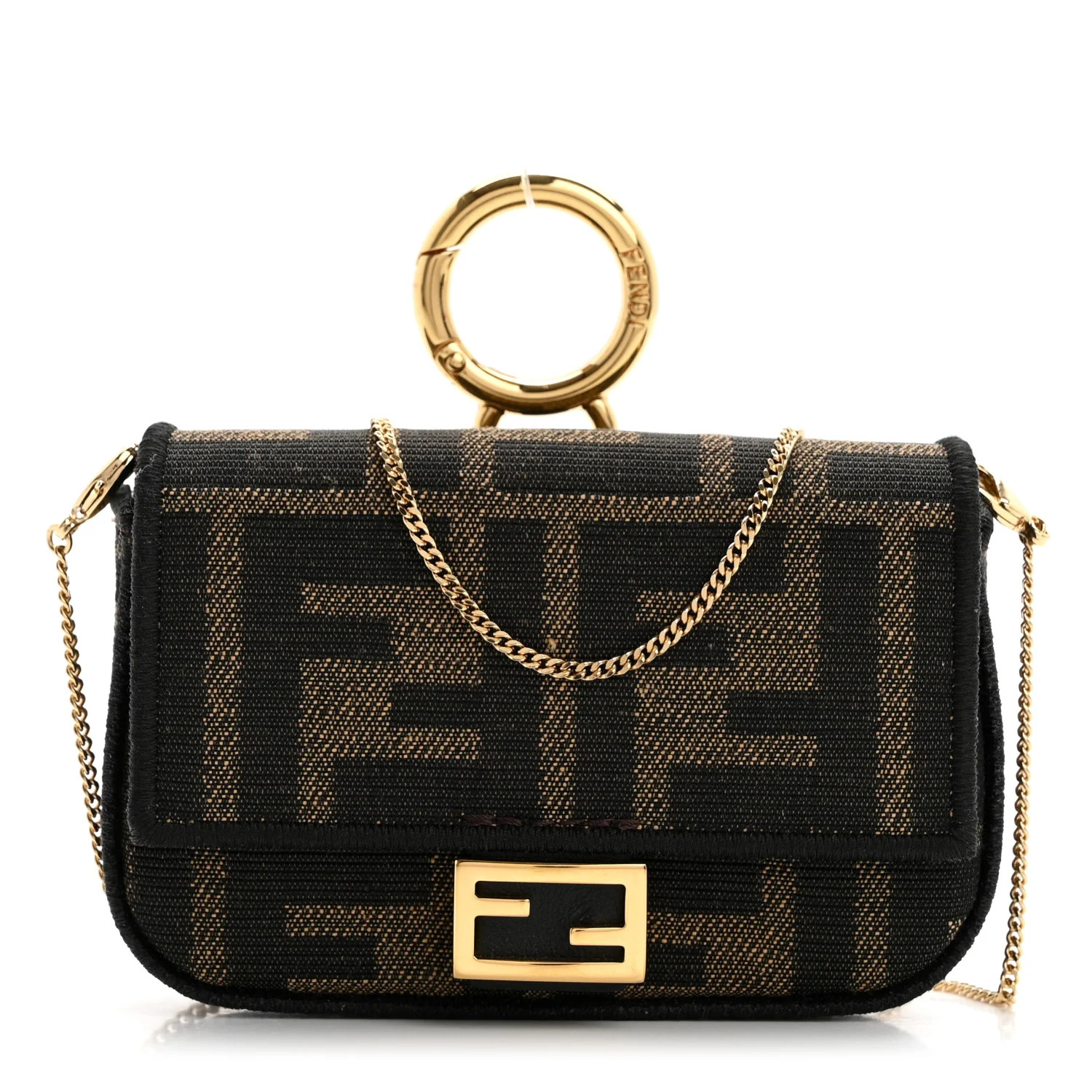 Fabric Jacquard FF 1974 Nano Baguette Charm Tobacco Moro Black | FASHIONPHILE (US)