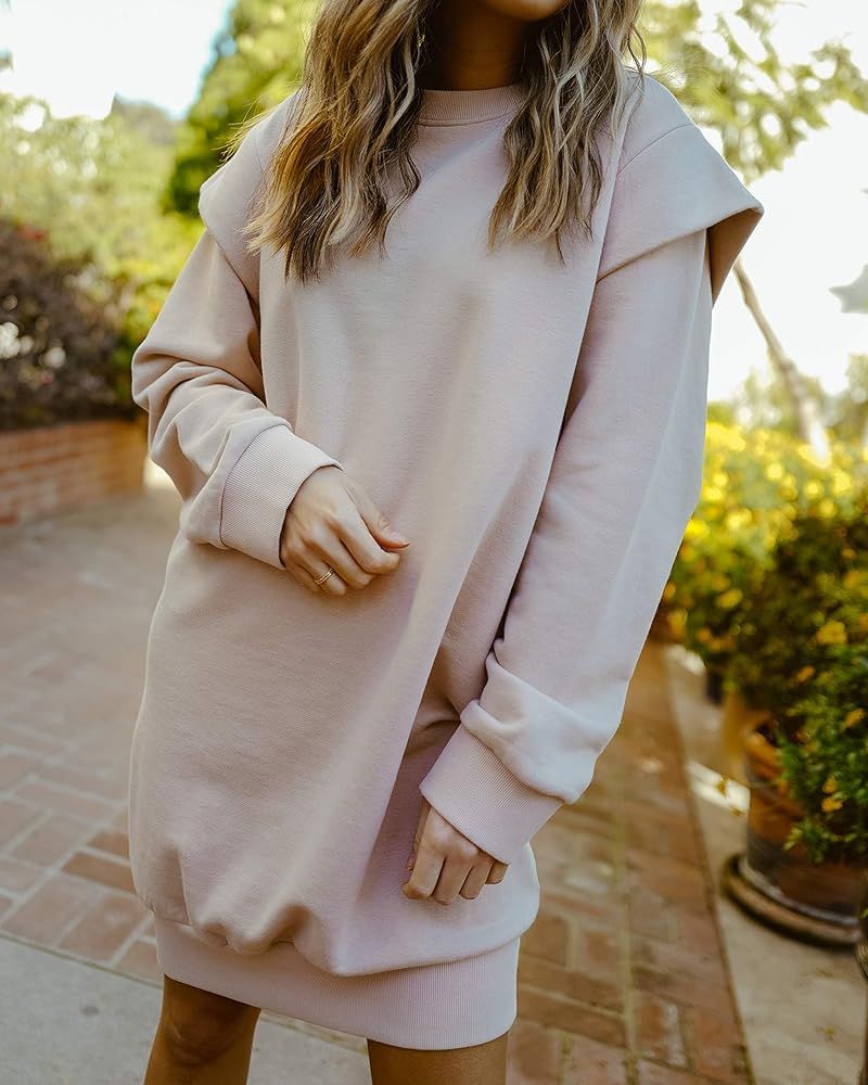 Women's Rose Dust Power Shoulder Oversized Sweatshirt Dress by @spreadfashion | Amazon (US)