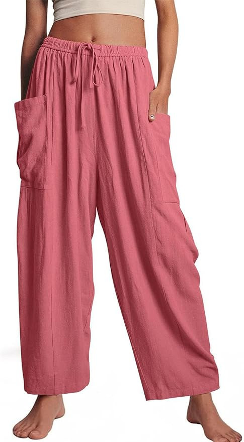 Kissonic Womens Wide Leg Pants Casual Loose Drawstring Flowy Summer Beach Palazzo Harem Pants wit... | Amazon (US)