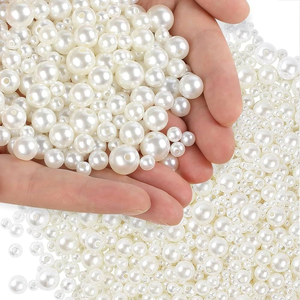 Phinus 1950 Pcs Pearl Beads with Hole, 5 Size Pearls for Crafts, Round Loose Pearl Beads for Jewe... | Amazon (US)