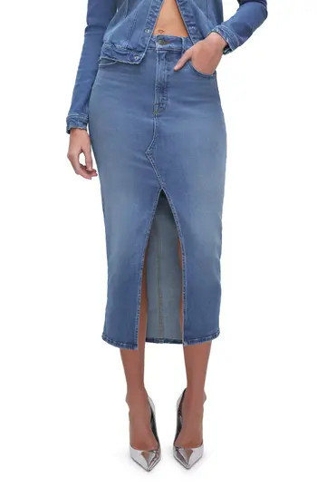 Good American Slit Front Denim Midi Skirt in Blue691 at Nordstrom Rack | Nordstrom Rack