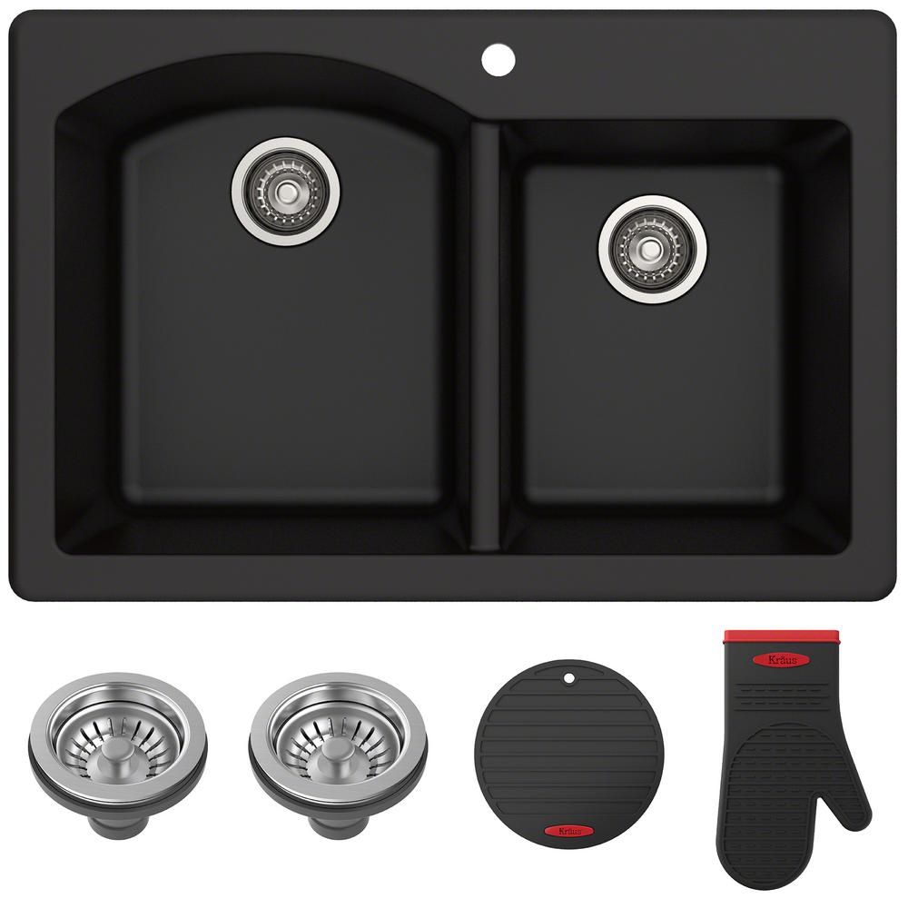 Forteza All-in-One Drop-In/Undermount Granite Composite 33 in. 1-Hole 60/40 Double Bowl Kitchen S... | The Home Depot