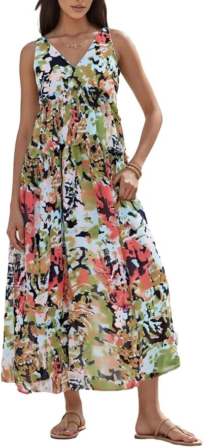 Women Floral Print Maxi Long Dress Sleeveless Spaghetti Strap Bodycon Dress Backless Boho Summer ... | Amazon (US)